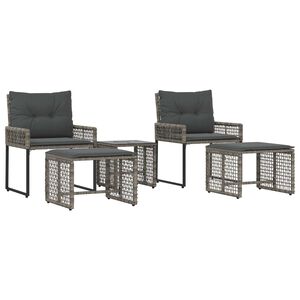 vidaXL Utem&ouml;belset 5 st Gr&aring; Poly rattan, Tyg, Massivt akaciatr&auml;