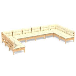 vidaXL Loungegrupp med gr&auml;ddvita dynor 10 delar massiv furu