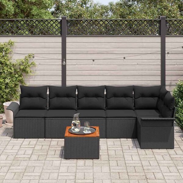 vidaXL Trädgårdsoffset 7 pcs Svart Poly rattan