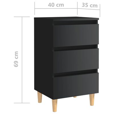 vidaXL Sängbord med ben i massivt trä 2 st svart högglans 40x35x69 cm