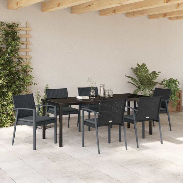 vidaXL Tr&auml;dg&aring;rdsm&ouml;belset 7 pcs Svart och Gr&aring; PE Rattan