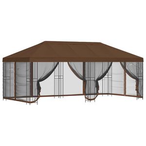 vidaXL Paviljong med v&auml;ggar 6 x 3 m Brun Polyester och St&aring;l 190 gsm