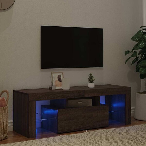 vidaXL Tv-b&auml;nk med LED-belysning brun ek 120x35x40 cm