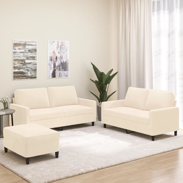 vidaXL Soffgrupp med dynor 3 delar gr&auml;ddvit sammet