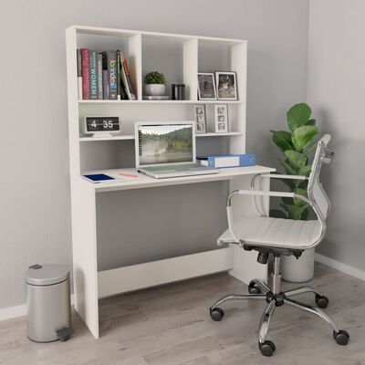 vidaXL Skrivbord med hyllor vit 110x45x157 cm konstruerat trä