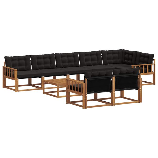 vidaXL Utomhussoffset med kudde 9 pcs Naturlig och svart