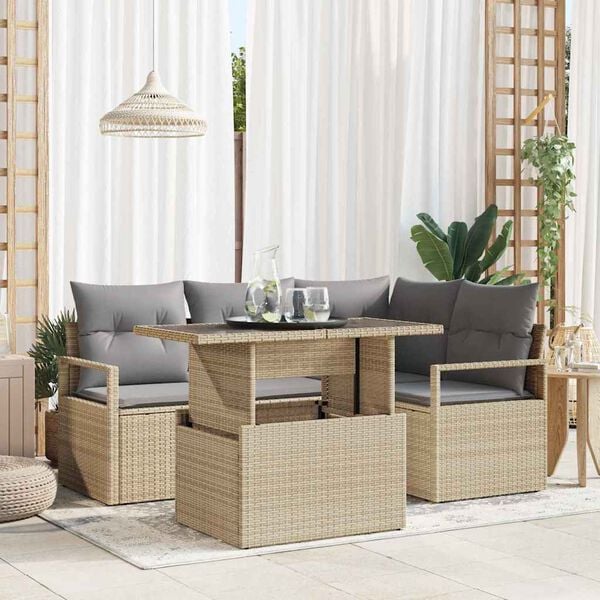 vidaXL Tr&auml;dg&aring;rdsoffset med lagring 5 pcs Beige Poly rattan