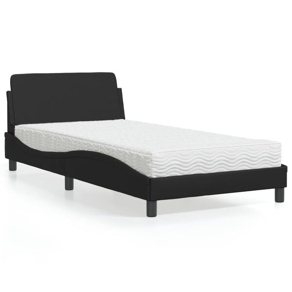 vidaXL Bed with Mattress "Dover" Black 100x200 cm Faux Leather