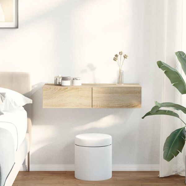 vidaXL V&auml;gghylla med l&aring;dor sonoma-ek 80x33x17 cm konstruerat tr&auml;