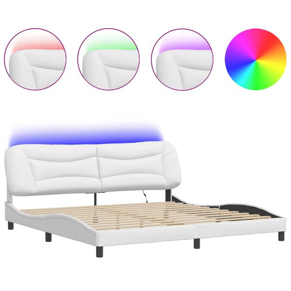 vidaXL Bed Frame with LED without Mattress "Hvar" White 200x200 cm