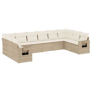 vidaXL Soffgrupp f&ouml;r tr&auml;dg&aring;rd med dynor 10 delar beige konstrotting