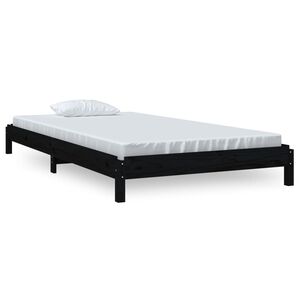 vidaXL Stapelbar s&auml;ng svart 90x200 cm massivt furutr&auml;