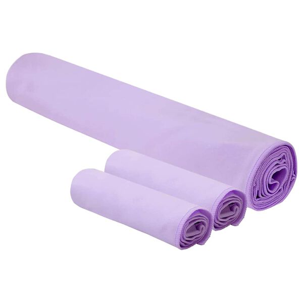 vidaXL Sporthandduk Set 3 pcs Lila Polyester och polyamid