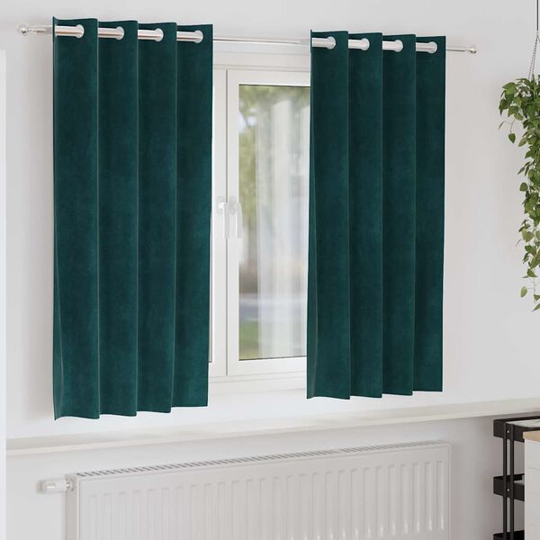 vidaXL M&ouml;rkl&auml;ggningsgardiner 2 pcs M&ouml;rkgr&ouml;n 140 x 175 cm Sammet