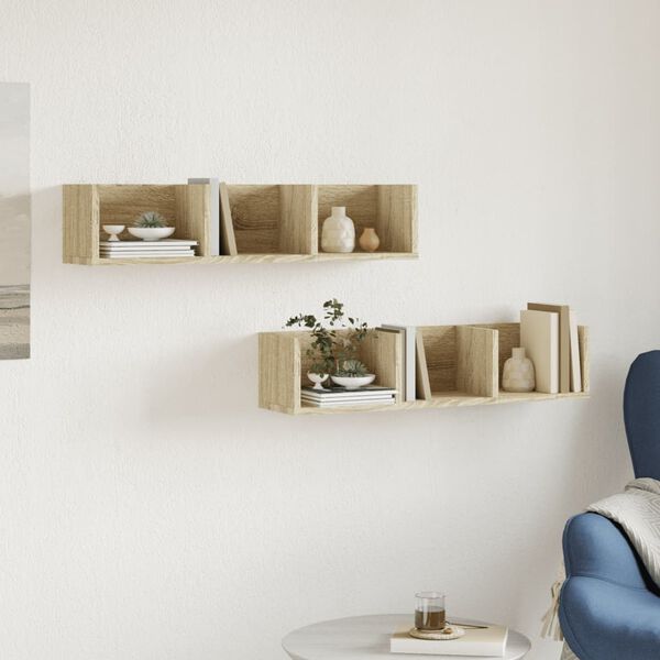 vidaXL V&auml;ggsk&aring;p 2 st sonoma-ek 75x18x16,5 cm konstruerat tr&auml;
