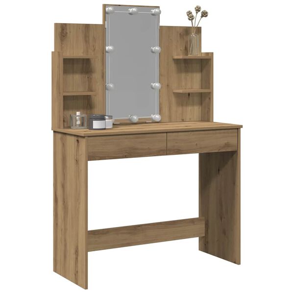 vidaXL Sminkbord med LED artisan ek 96x40x142 cm