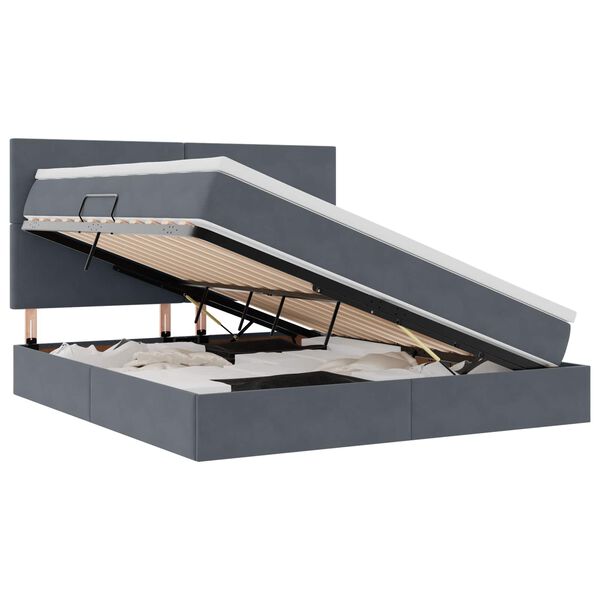 vidaXL F&ouml;rvaringss&auml;ng med LED med madrass M&ouml;rkgr&aring; 160 x 200 cm Sammet