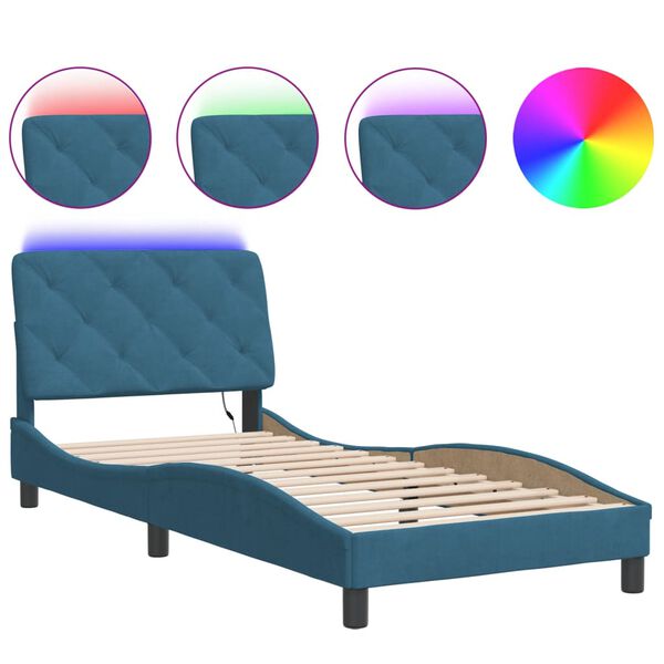 vidaXL Bed Frame with LED without Mattress Blue 90x190 cm Velvet