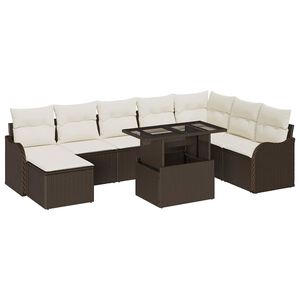 vidaXL Tr&auml;dg&aring;rdsoffset 9 st Brun [Syntetisk]: Poly Rattan
