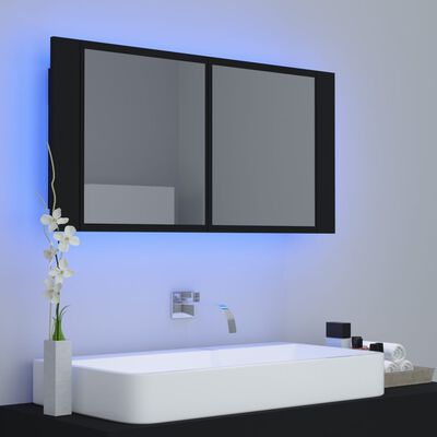 vidaXL Spegelskåp med LED svart 90x12x45 cm akryl