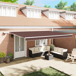 vidaXL Markis manuellt inf&auml;llbar med LED 500x300 cm brun