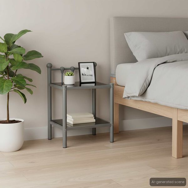 vidaXL Nattduksbord 2 st gr&aring; och svart metall och glas