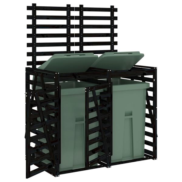 vidaXL Skjul för två sopkärl svart massiv furu