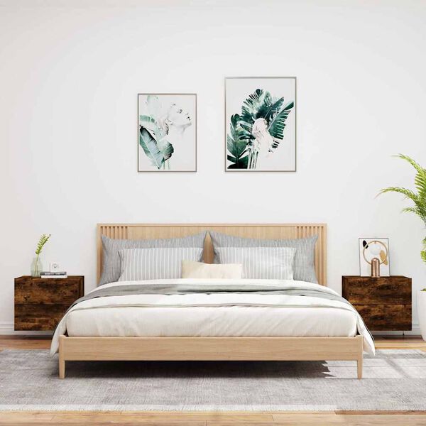 vidaXL Väggmonterade sängbord med LED-lampor 2 st rökfärgad ek