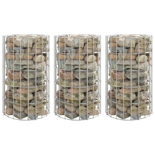 vidaXL Planteringsgabion 3 st upphöjd rund galvaniserat stål Ø30x50 cm