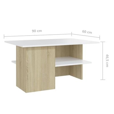 vidaXL Soffbord vit och sonoma-ek 90x60x46,5 cm konstruerat trä