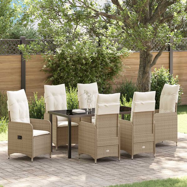 vidaXL Trädgårdsmöbelset med kudde 7 pcs Beige Poly rattan