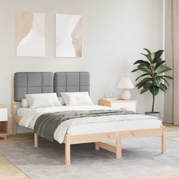 vidaXL S&auml;ngram med Kl&auml;dd Huvudgavel Ljusgr&aring; 120 x 200 cm Massiv furu