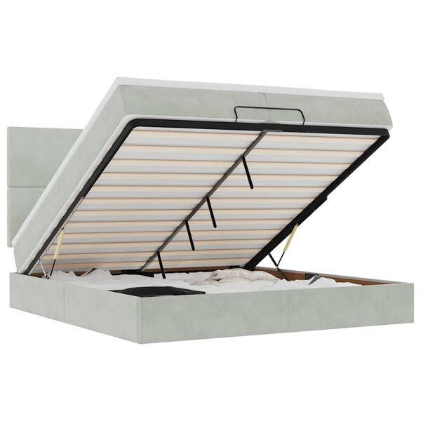 vidaXL Ottoman s&auml;ngram med madrasser ljusgr&aring; 200x200 cm sammet