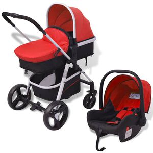 vidaXL 3-i-1 Barnvagn aluminium r&ouml;d och svart