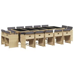 vidaXL Matgrupp f&ouml;r tr&auml;dg&aring;rden m. dynor 15 delar mixbeige konstrotting