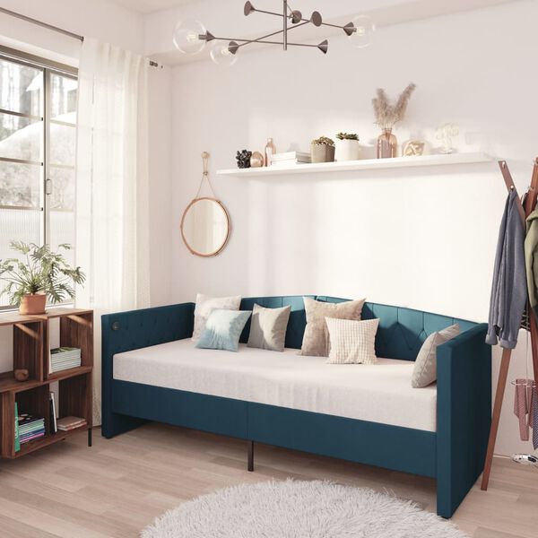 vidaXL Dagb&auml;dd med madrass USB bl&aring; sammet 90x200 cm