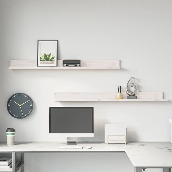 vidaXL V&auml;ggsk&aring;p 2 st vit 110x11x9 cm massiv furu