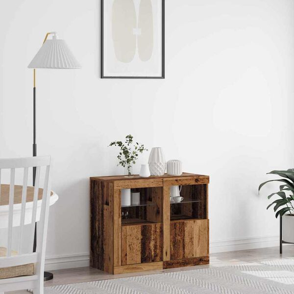 vidaXL LED-sido bord 2 pcs Gammalt tr&auml; 41 x 37 x 67 cm Konstruerat tr&auml;