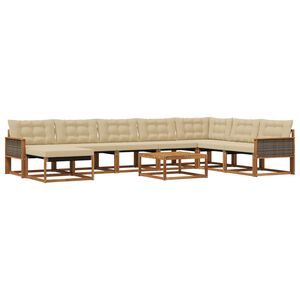 vidaXL Utomhussoffset 9 pcs Naturlig och Beige Massivt Akaciatr&auml;