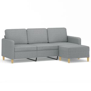 vidaXL 3-sitssoffa med fotpall ljusgr&aring; 180 cm tyg