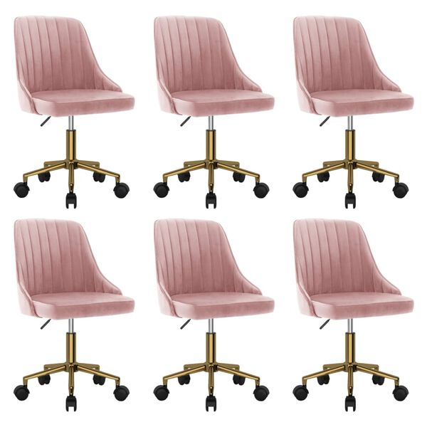 vidaXL Snurrbara matstolar 6 st rosa sammet