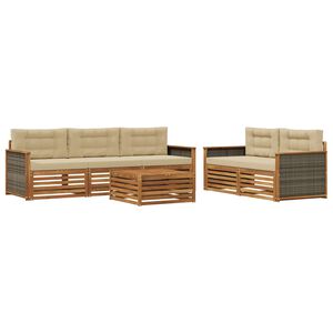 vidaXL Utomhussoffset med kudde 6 pcs Naturlig och Beige