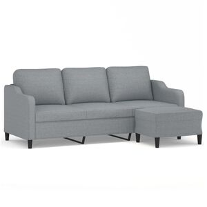 vidaXL 3-sitssoffa med fotpall ljusgr&aring; 180 cm tyg