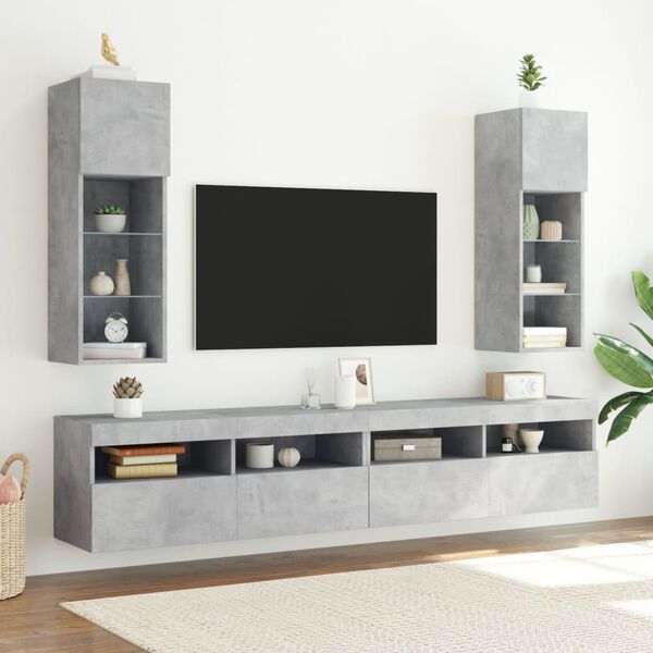 vidaXL TV-b&auml;nk med LED-belysning 2 st betonggr&aring; 30,5x30x90 cm