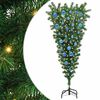 vidaXL Upp och ner konstgjord f&ouml;rbelyst julgran med bollar Gr&ouml;n 150 cm