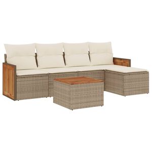 vidaXL Soffgrupp f&ouml;r tr&auml;dg&aring;rden med dynor 6 delar beige konstrotting