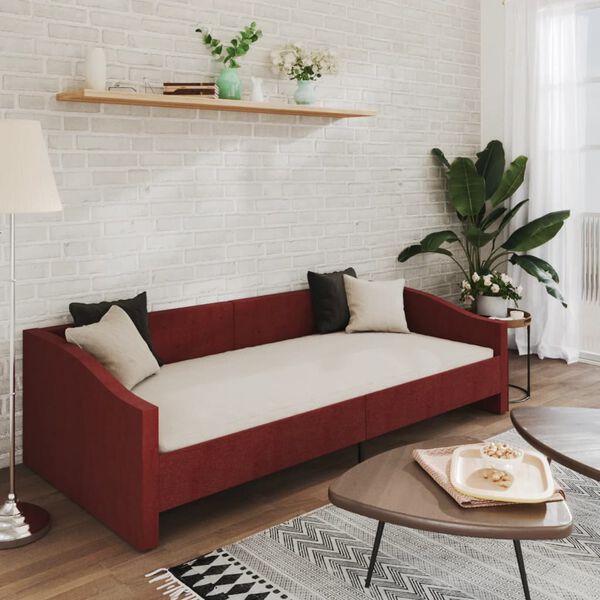 vidaXL Dagb&auml;dd med madrass USB vinr&ouml;d tyg 90x200 cm