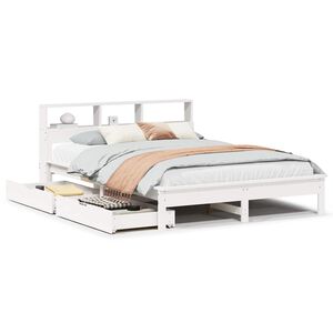 vidaXL S&auml;ng med bokhylla utan madrass vit 160x200cm massiv furu
