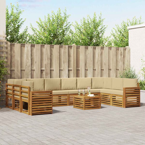 vidaXL Sektionsoffgrupp 11 pcs Naturlig och Beige Massivt Akaciatr&auml;