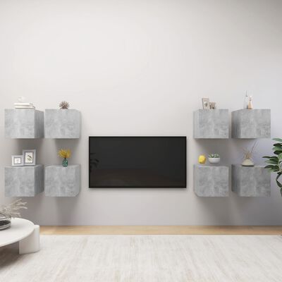 vidaXL Väggmonterade tv-skåp 8 delar betonggrå 30,5x30x30 cm